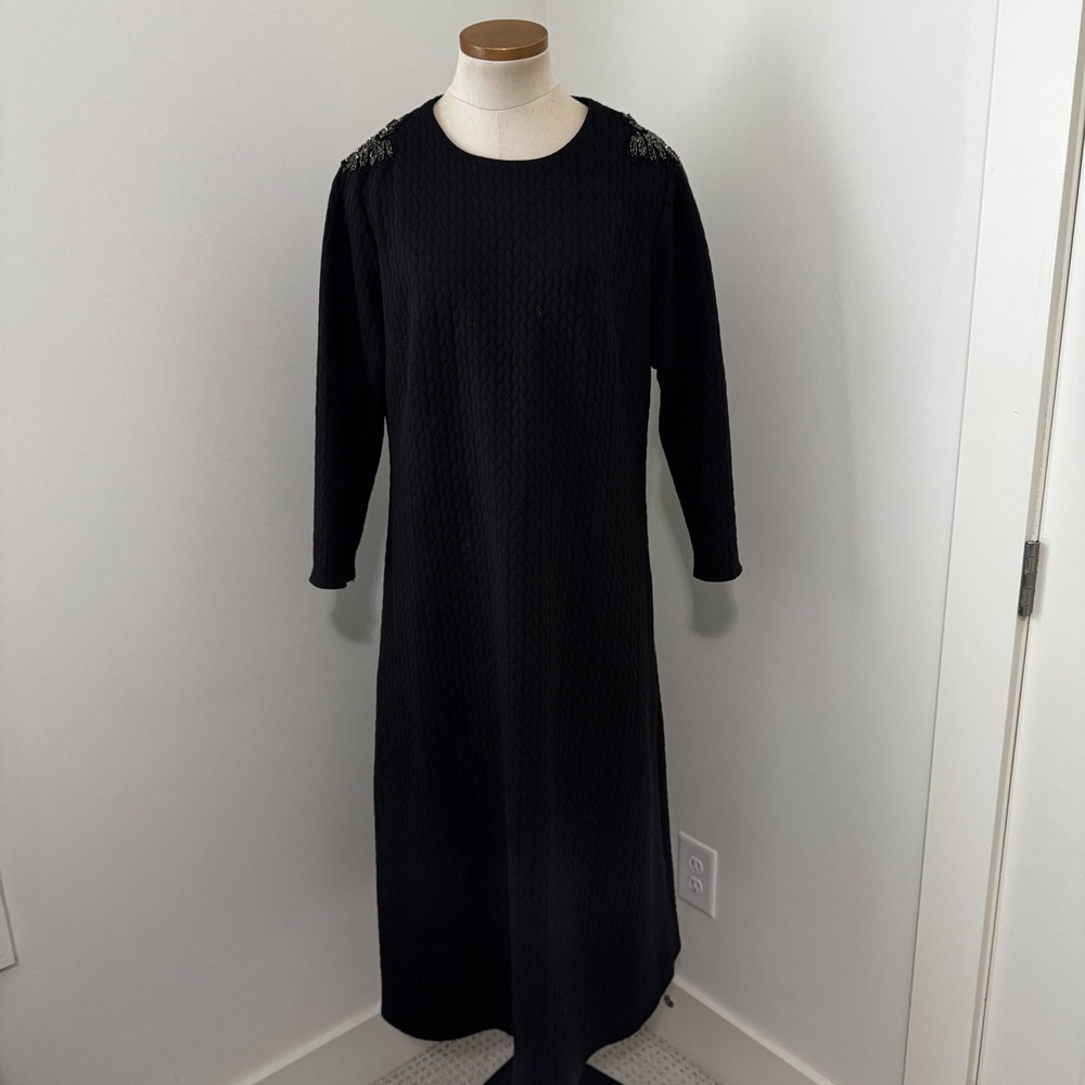 Tuckernuck XXL Black Harper Quilted Midi Dress Beaded Shoulders Classic Minimali